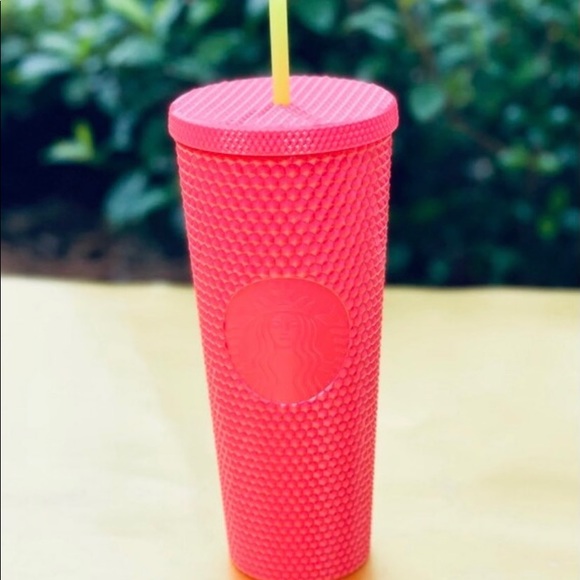 Starbucks Dragon Fruit Studded Cup Bling Neon Coral Tumbler 24oz Venti New 2022 - Picture 4 of 16